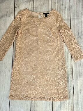FOREVER 21 Women’s Lace Sheath Mini Dress in Blush Pink 3/4 Sleeves Size Small